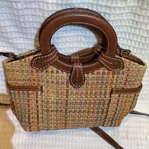 Fossil multicolor handbag with brown leather trim